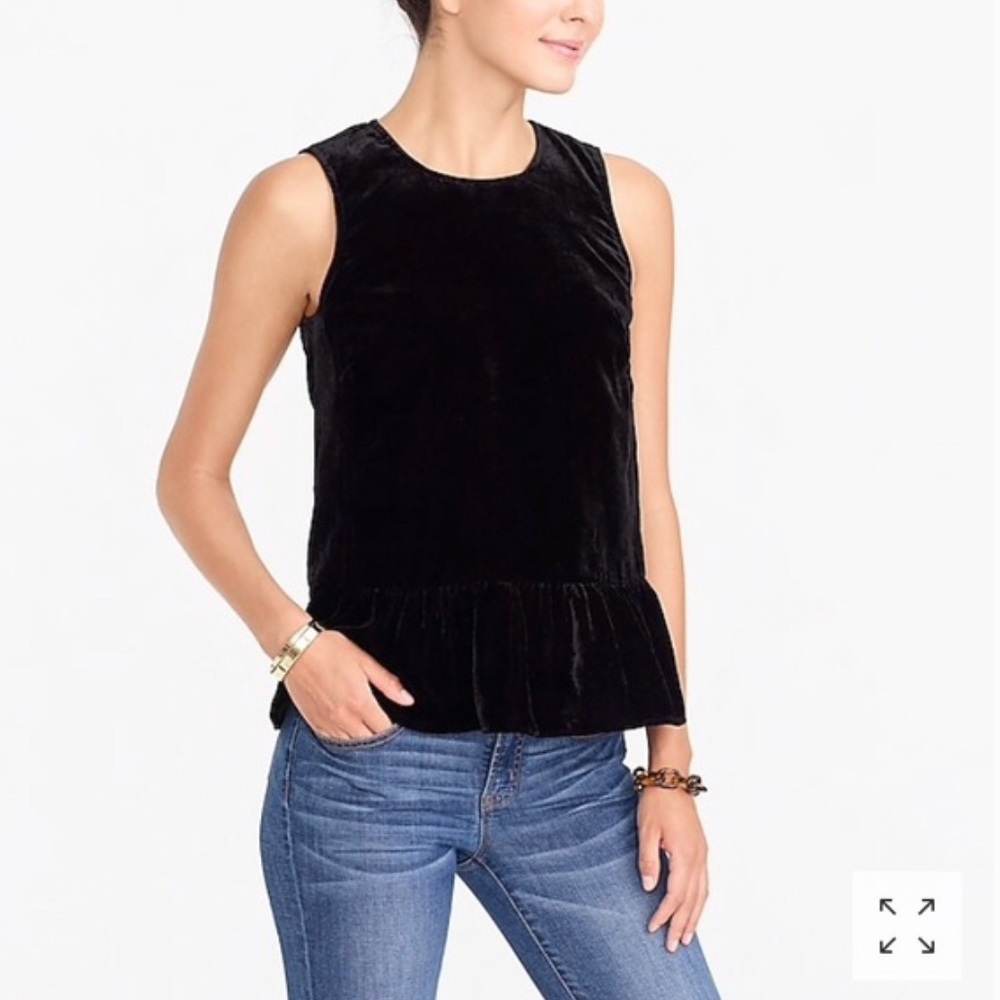J. Crew | Black Crushed Velvet Peplum Top